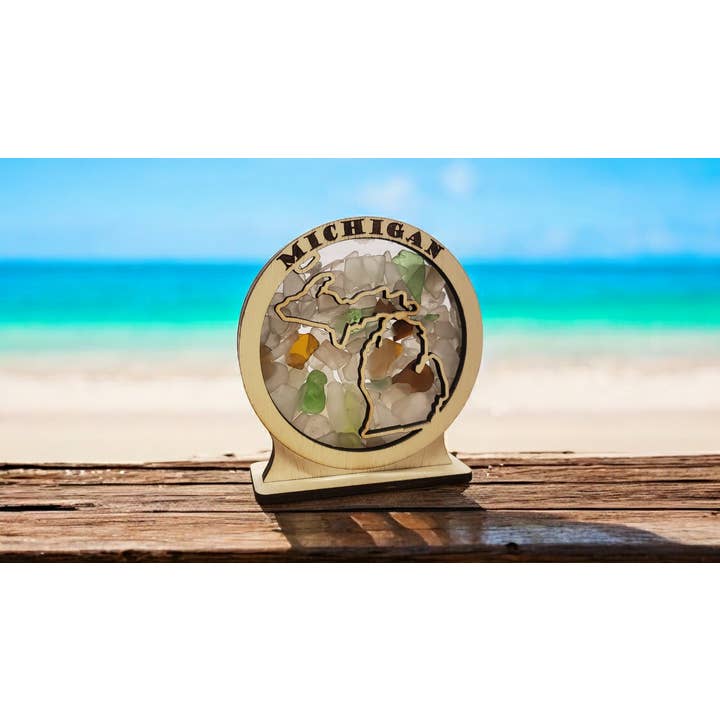 Michigan Sea Glass Shadowbox Display 4 stilarter for engroshandel hos Sea Glass Displays