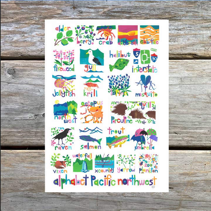 Alphabet PNW Art Card for wholesale by Natasha Zahn Studio