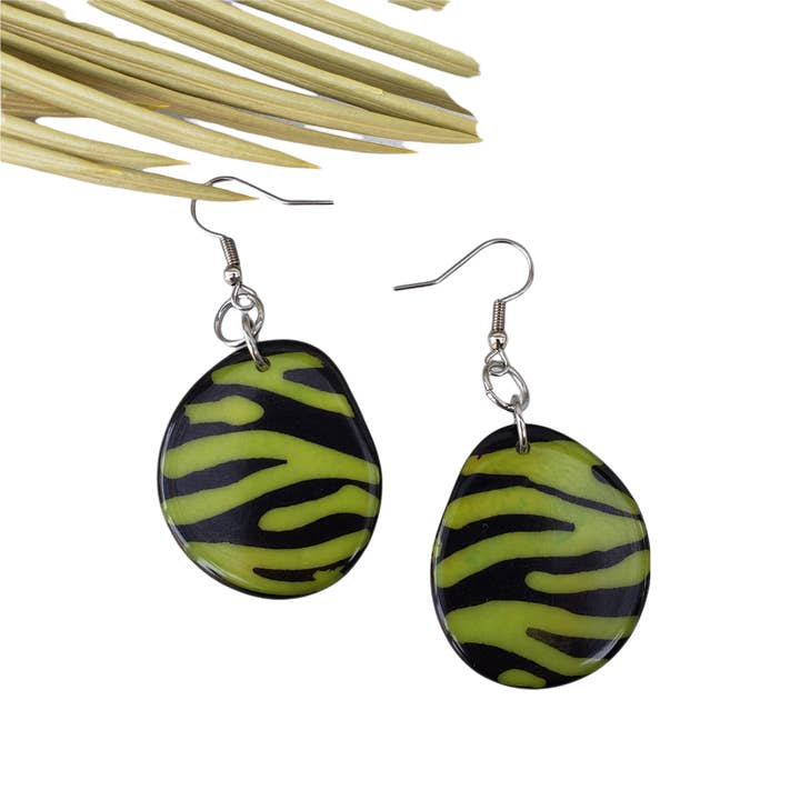 Organic jewelry by Allie - Wholesale Dangle earrings - Animal print tagua nut slices batik earrings handpainted3