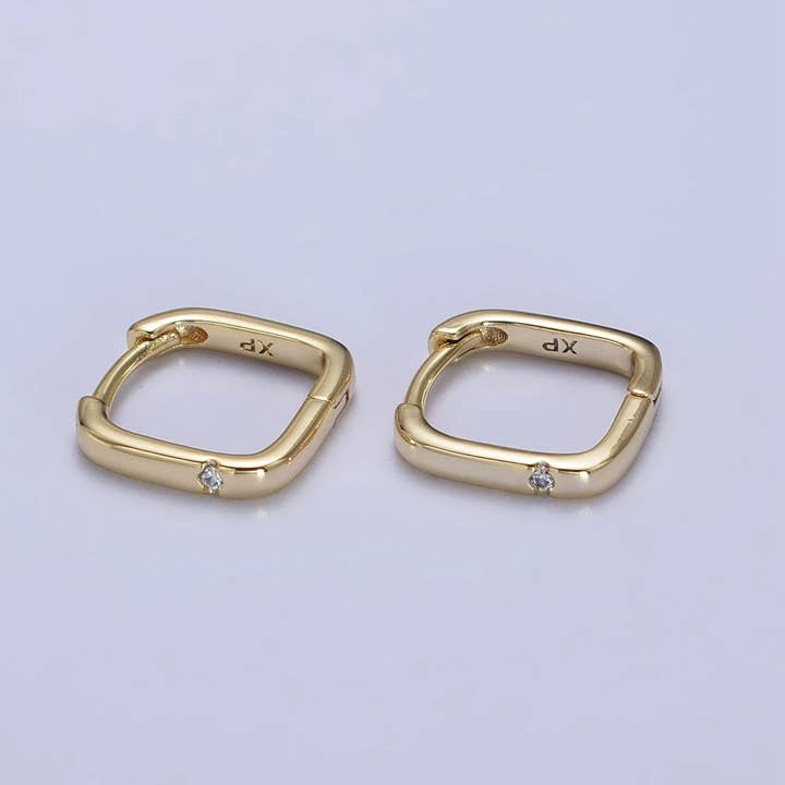 Aim Eternal - Vendita all'ingrosso Orecchini a cerchio - Orecchini a Cerchio squadrati con zirconia cubica trasparente riempiti in oro 14 carati | AB2414