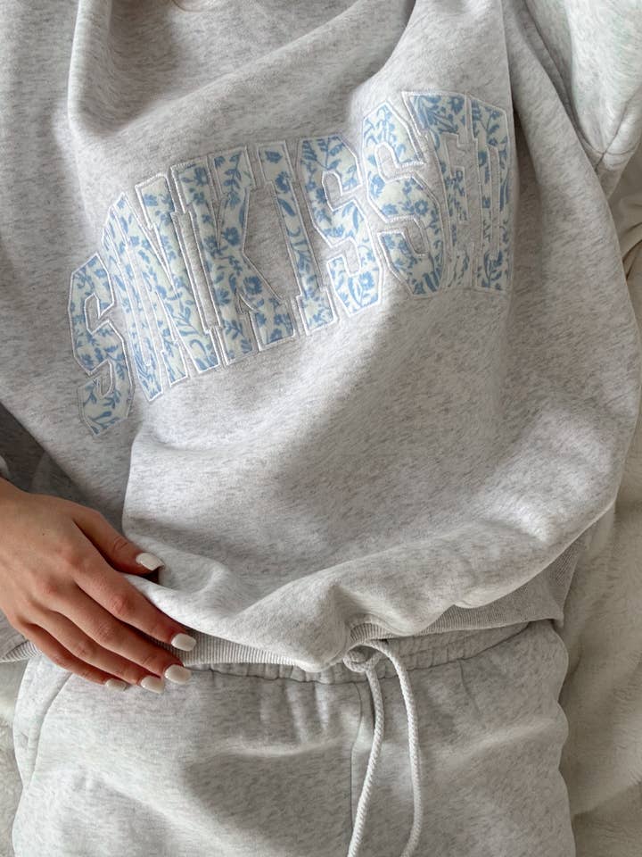 Pearl Grey Floral Sunkissed Embroider Sweatshirt for wholesale on Faire