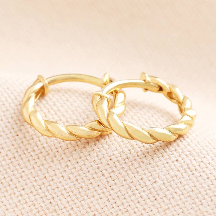Twisted Rope Huggie Hoop Earrings in Gold for wholesale by Lisa Angel