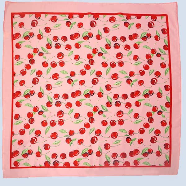 Pink CHERRY PRINT SILKY FEEL BANDANA SCARF | 40SC626 for wholesale on Faire