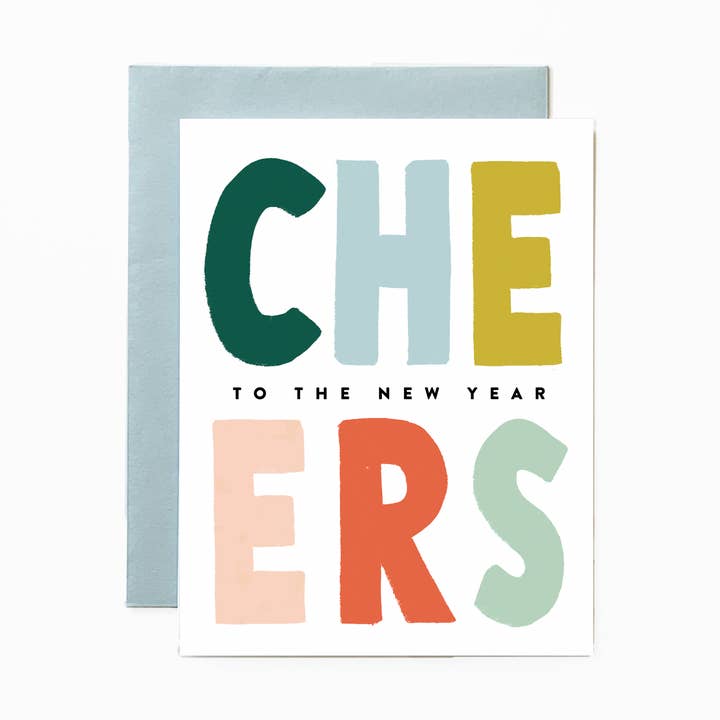 CHEERS to the New Year Colorful Lettered Card for wholesale by Joy Paper Co.