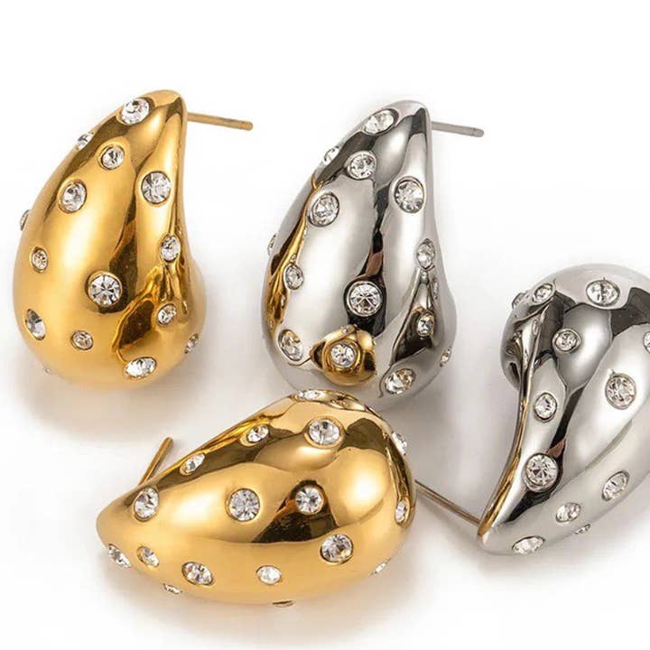 HoopLa - Venta al por mayor Pendientes de aro - Icono Gota de Lágrima-Acero Inoxidable y CZ24