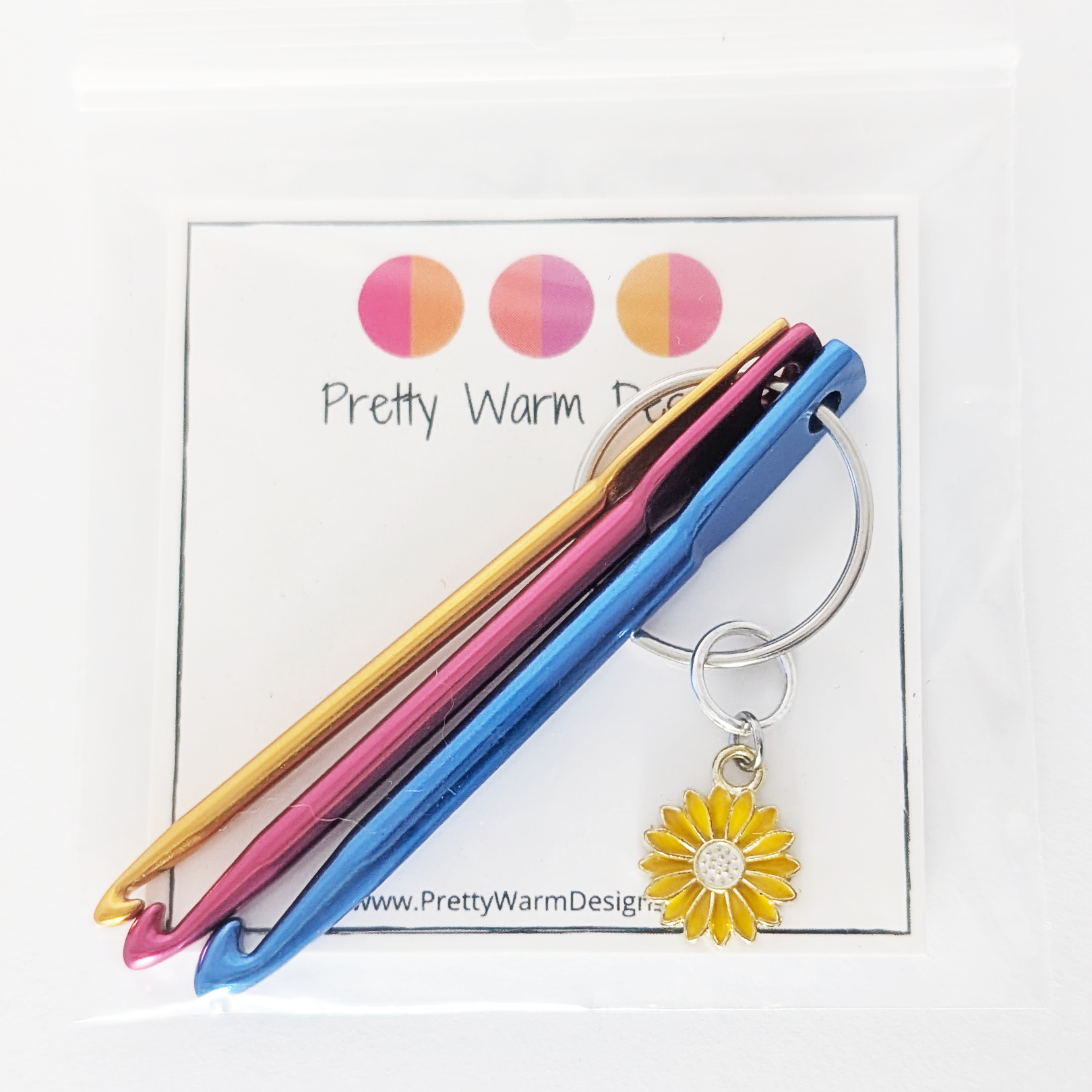 Pretty Warm Designs - Wholesale Knitting/Crochet Supplies - Knitting Stitch Fixers - set of 3 tiny crochet hooks on ring1