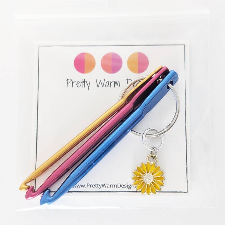 Pretty Warm Designs - Wholesale Knitting/Crochet Supplies - Knitting Stitch Fixers - set of 3 tiny crochet hooks on ring1