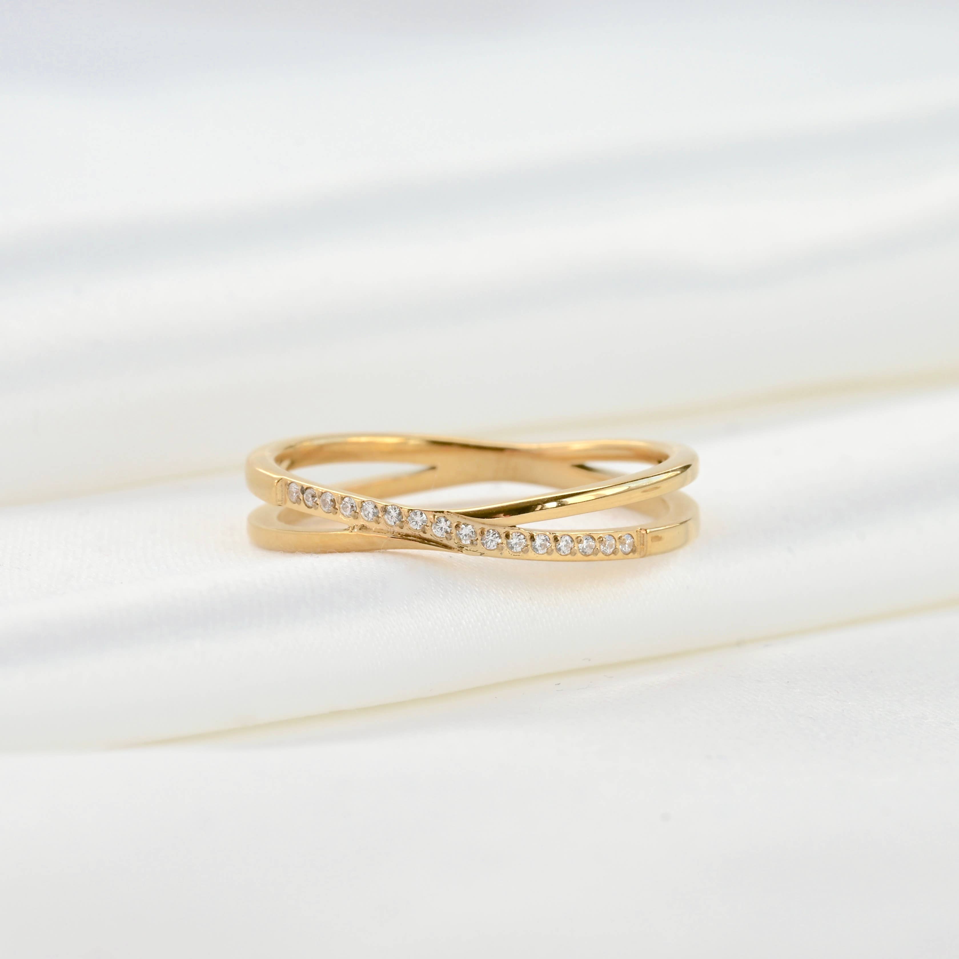 Blueyejewelry - Wholesale Band/Stacked Ring - Waterproof Stacker Rings - Pave Diamond X ring and Slim Ring1