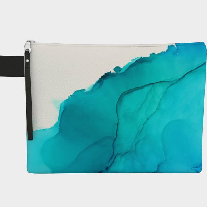 Zippered Cotton Canvas Carry All | Blue Ink wave for wholesale by Creative Artifacts HQ