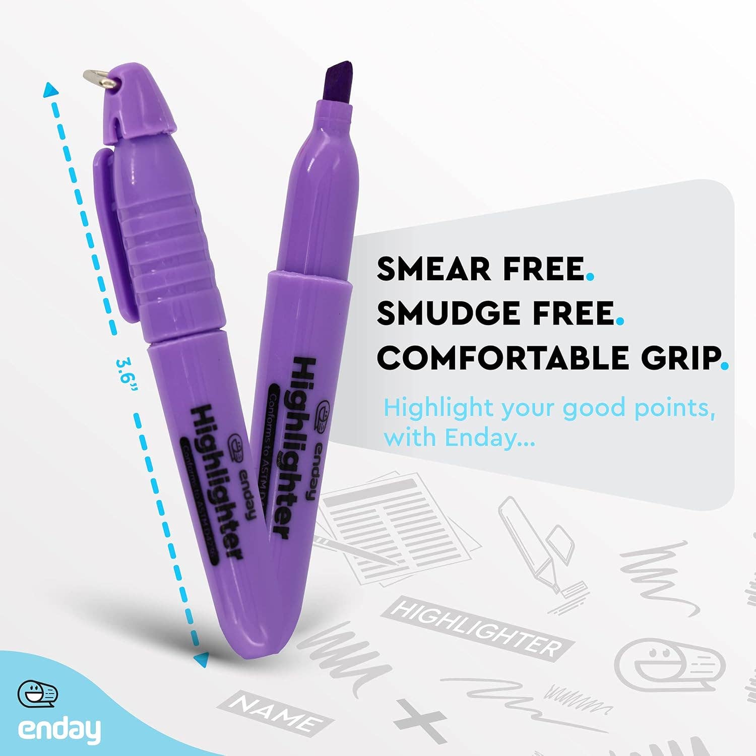 enday – wholesale Färgmarkering – Mini fluorescerande överstrykningspenna med lockklämma (6Pack)4