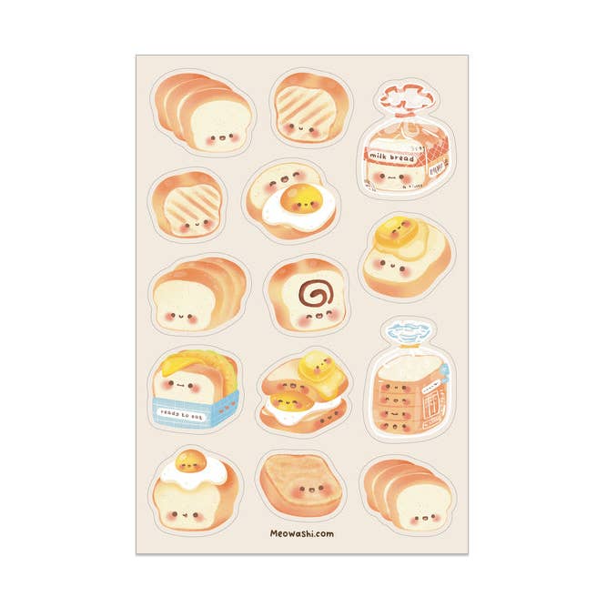 Aufkleberblatt für Frühstückstoast und Sandwich für den Großhandel von Meowashi Studio