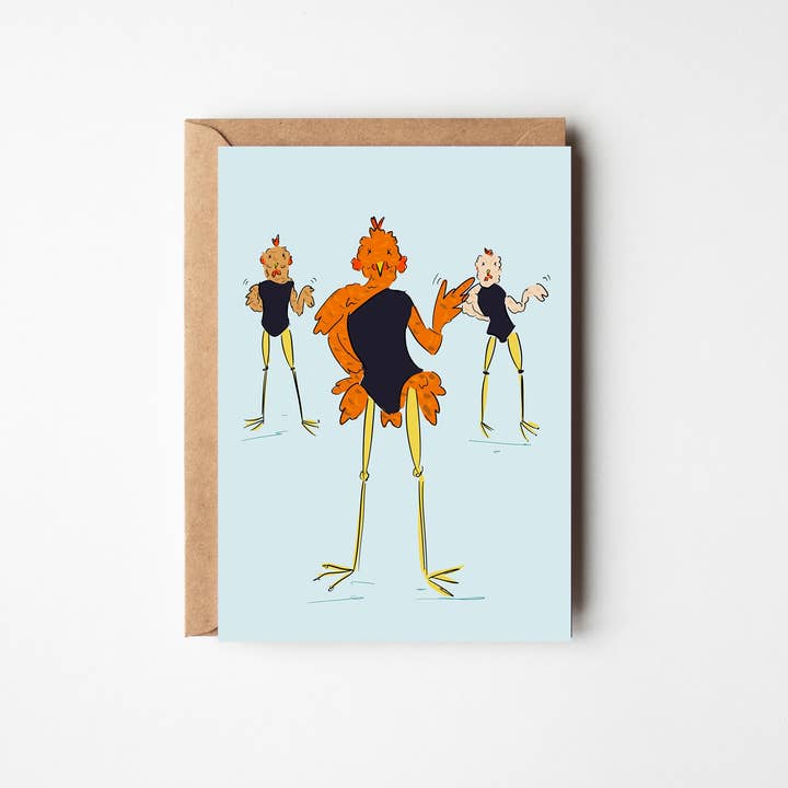 Dancing Chickens - Carte d'anniversaire amusante de Beyonce Chickens pour la vente par Bellynam Studio