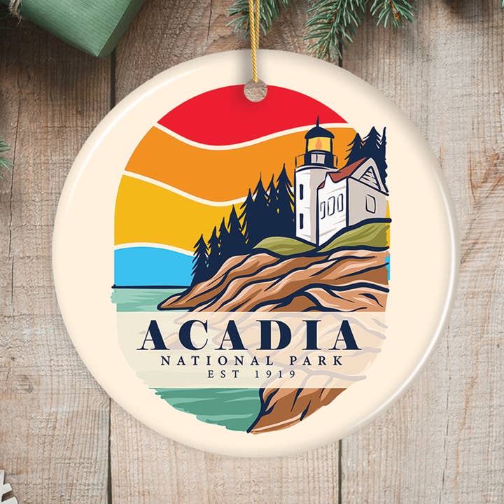Acadia National Park Retro Style Ornament, Maine USA for wholesale by OrnamentallyYou