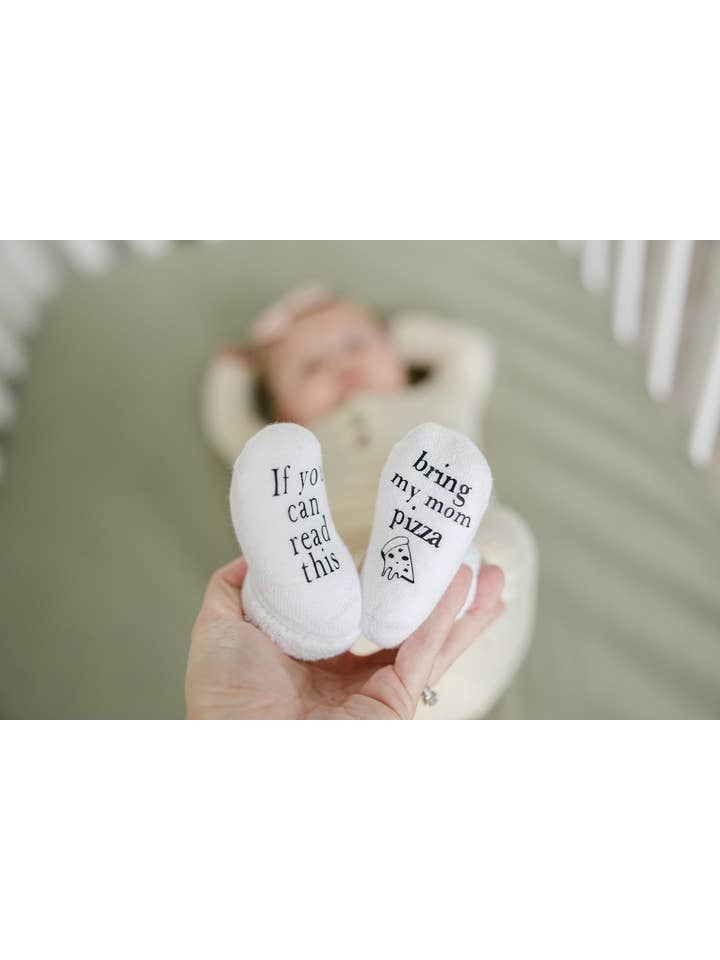 Dorothy’s Reason - Wholesale Socks - Baby - Bring My Mom Pizza Baby Socks | Gender Neutral Baby Items