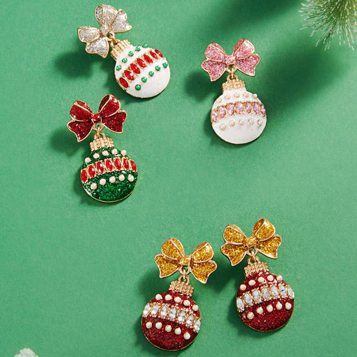 Fashion City - Wholesale Dangle Earrings - Christmas Ornament Ball Enamel Post Earrings