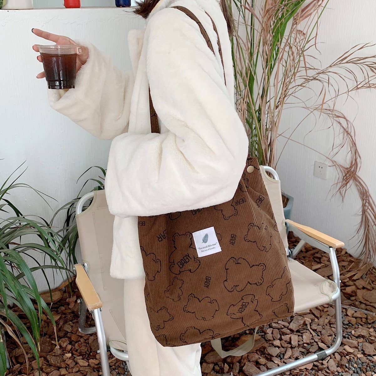 NINEXIS - Wholesale Tote Bag - Women's - CWAB3899_CORDUROY SNAP-BUTTON LARGE-CAPACITY SHOULDER BAG7