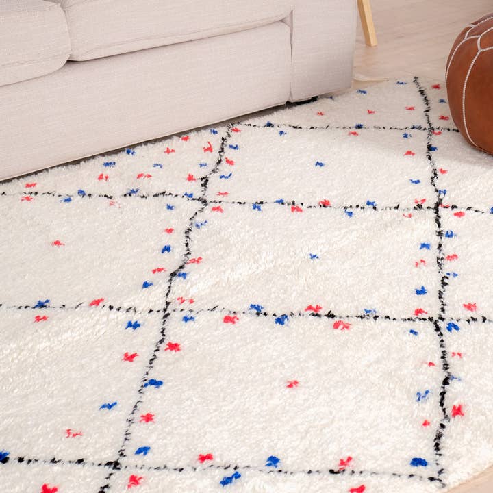 Moroccan Woven Treasures – wholesale Matta – Marockansk vit Shag-matta, Handvävd färgglad matta, Area Rug4