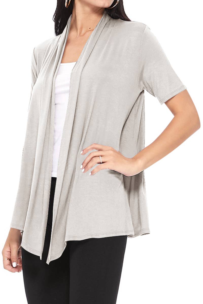 MOA COLLECTION - Wholesale Cardigan - Women's - Women's Casual Short Sleeve Draped Open Front Solid Cardigan21