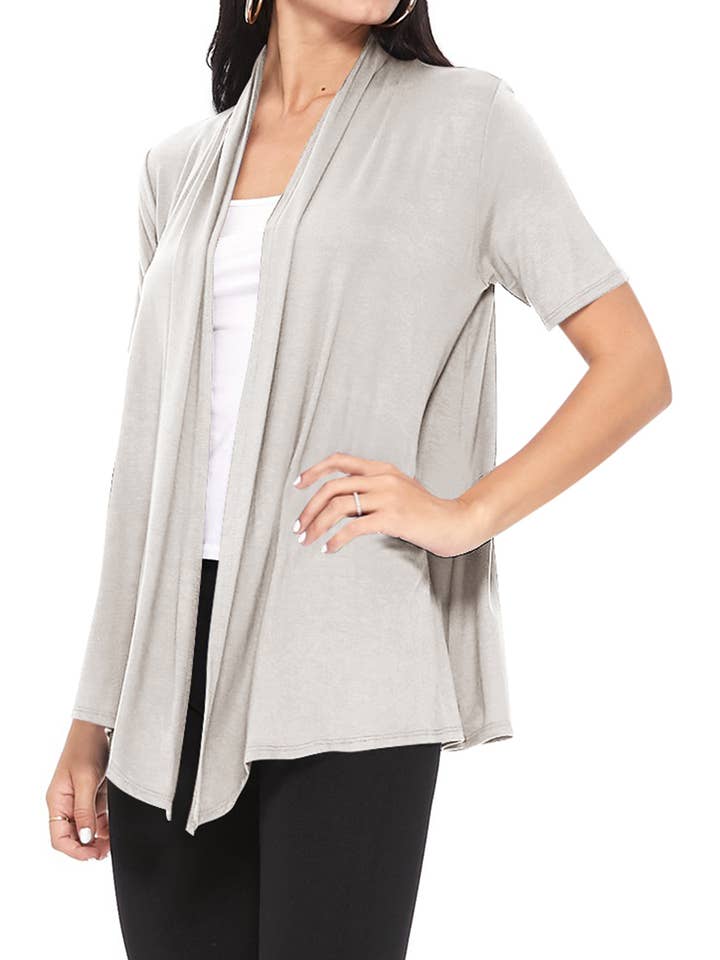 MOA COLLECTION - Wholesale Cardigan - Women's - Women's Casual Short Sleeve Draped Open Front Solid Cardigan21