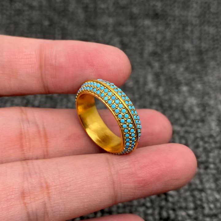Mio Queena - Wholesale Multi-Stone Ring - Full Blue Zircon 18K Gold Plated S.Steel Ring - FGS