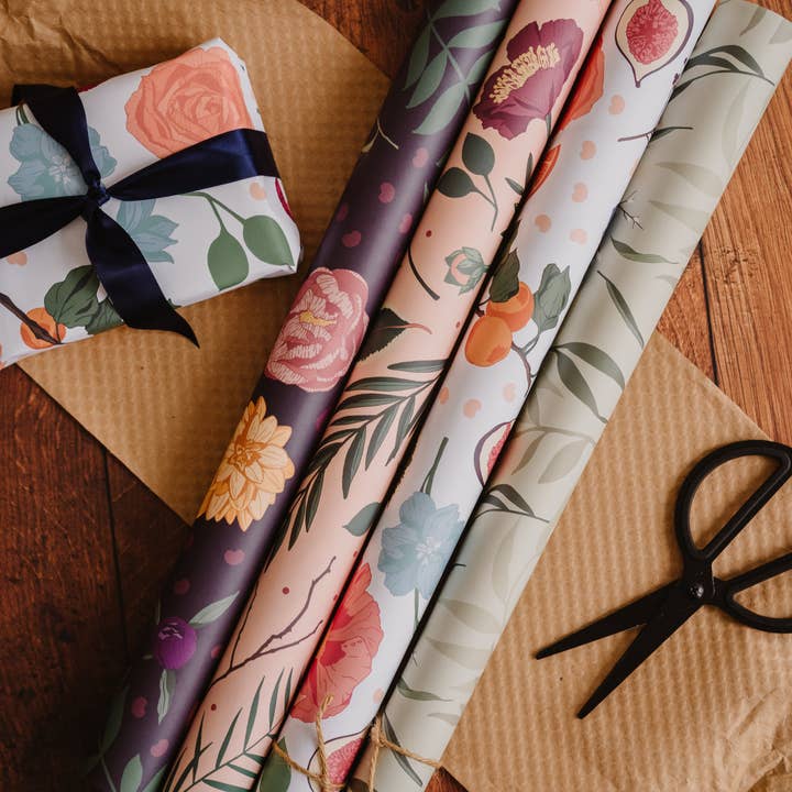 Wildwood Paper - Wholesale Flat wrap - Juniper - Moody Dark Botanical Luxury Floral Gift Wrap Sheet3
