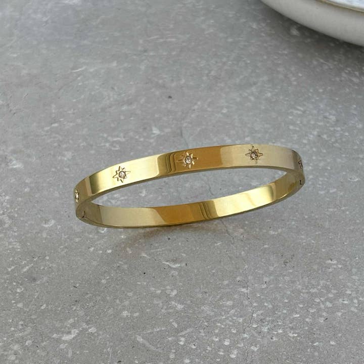 Tarnish Resistant Star Zirconia Hinged Bangle for wholesale by Flax Barn