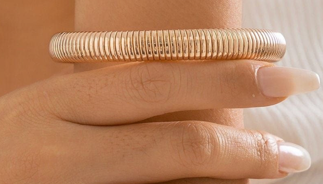 HoopLa - Wholesale Bangle Bracelet -  Cobra Tobogas Omega Stretch -Waterproof- 14K Gold-PVD13