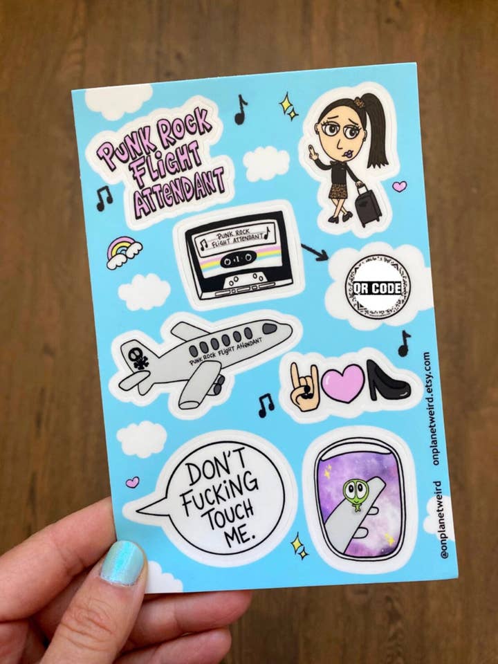 Punk Rock Flight Attendant vinyl gestanst stickervel voor wholesale door On Planet Weird