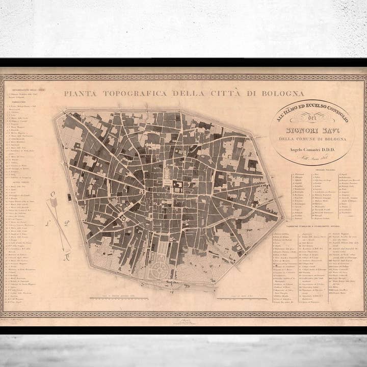 Oude kaart van Bologna Italië 1822 Oude kaart | Vintage kaart muurkunst print voor wholesale door OldCityPrints - Old Maps and Posters