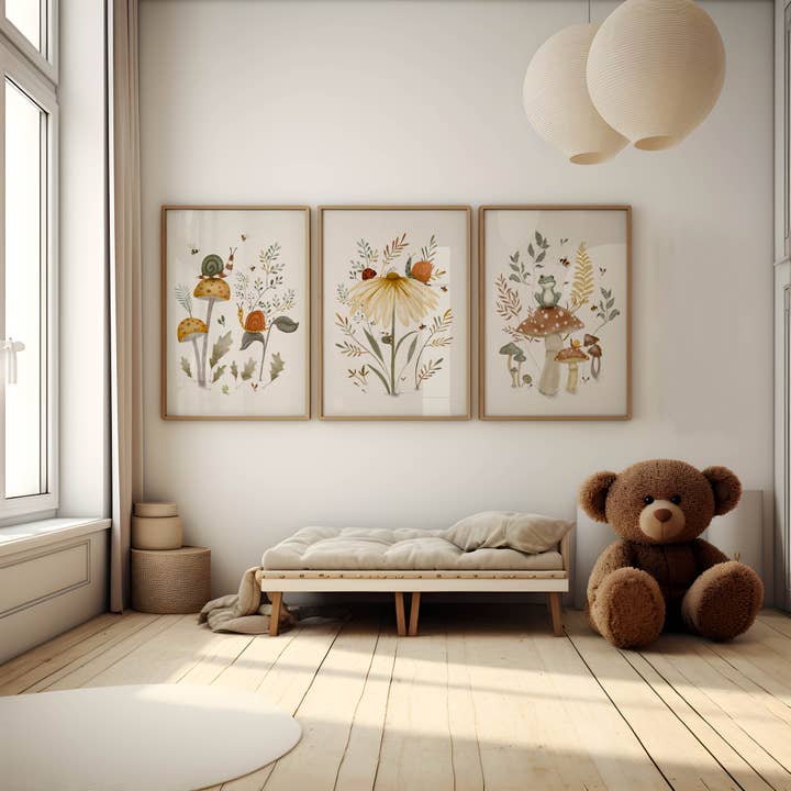 Enchanted Garden Insect Art Print Set - 3 Piece Botanical Collection for wholesale by Urchin Bay