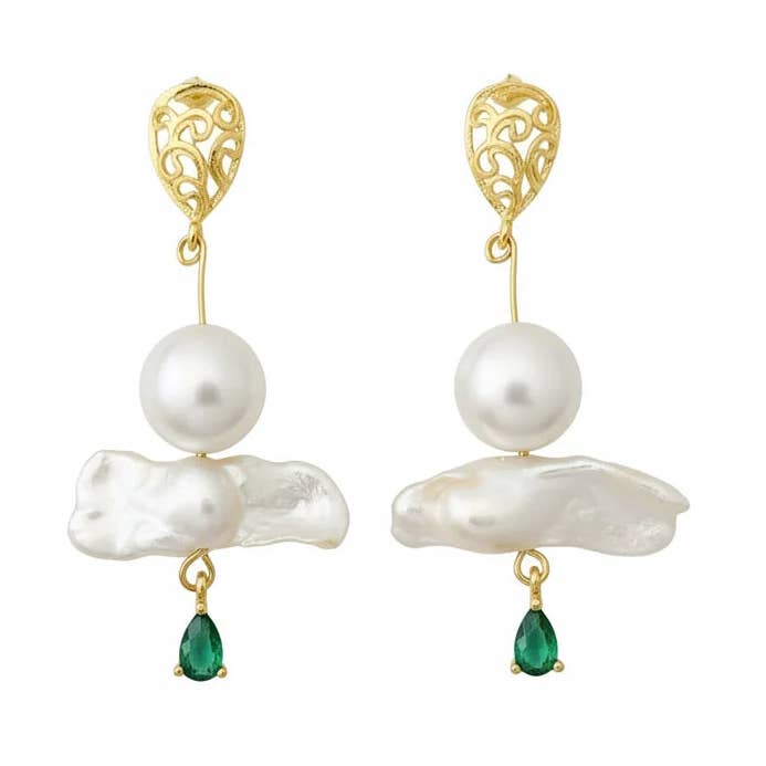 Vergulde Barokke Parel Oorbellen voor wholesale door Angel Barocco