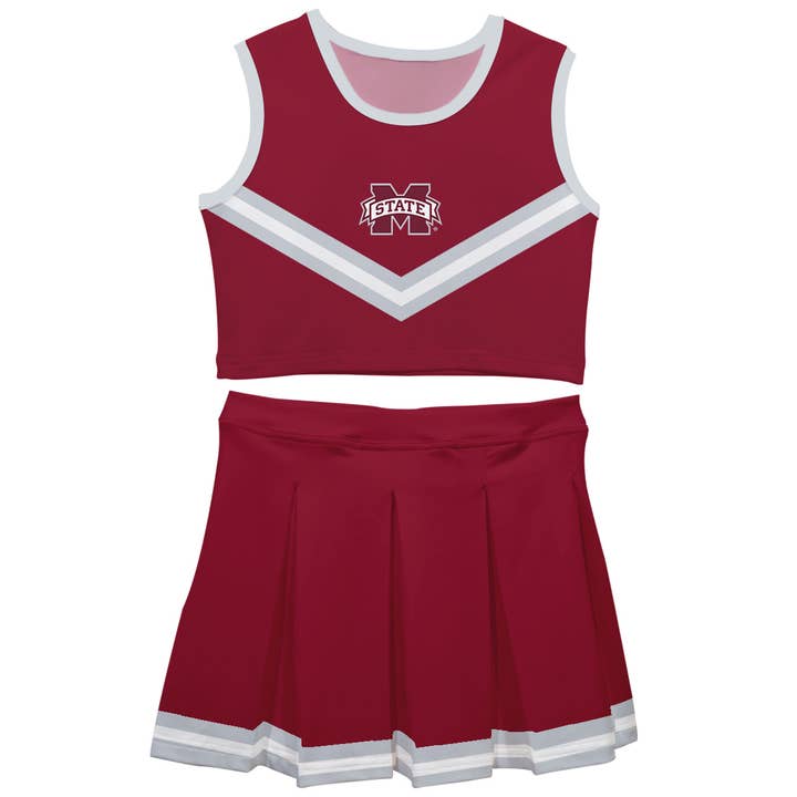 Vive La Fete - Wholesale Top & Skirt Set - Kids - Mississippi State Bulldogs Maroon Sleeveless Cheerleader Set