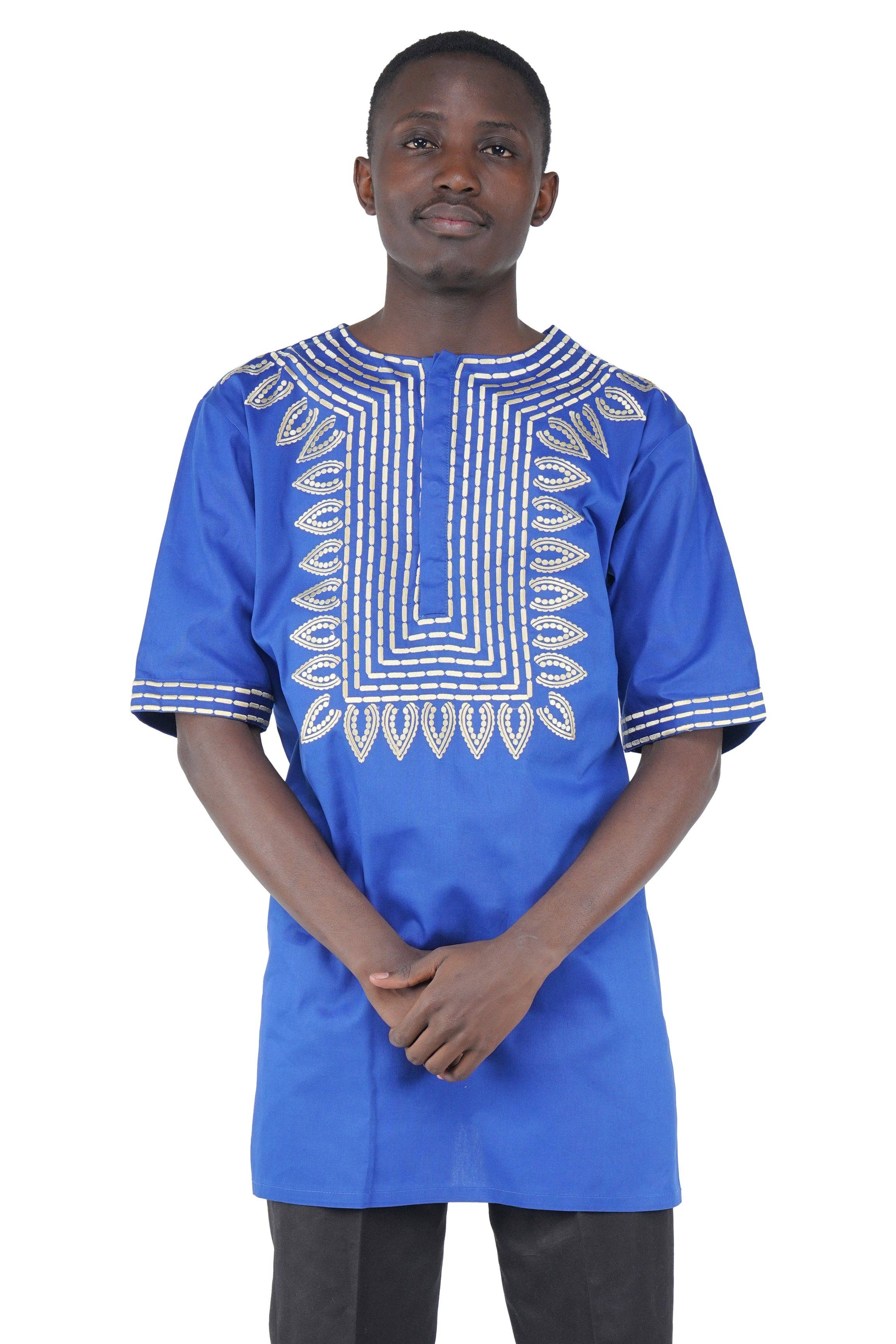 Satsuma Wholesale - Wholesale T-Shirt - Unisex - Royal Blue Gold Embroidered T'Challa Short Sleeves Shirt | L to 5XL0