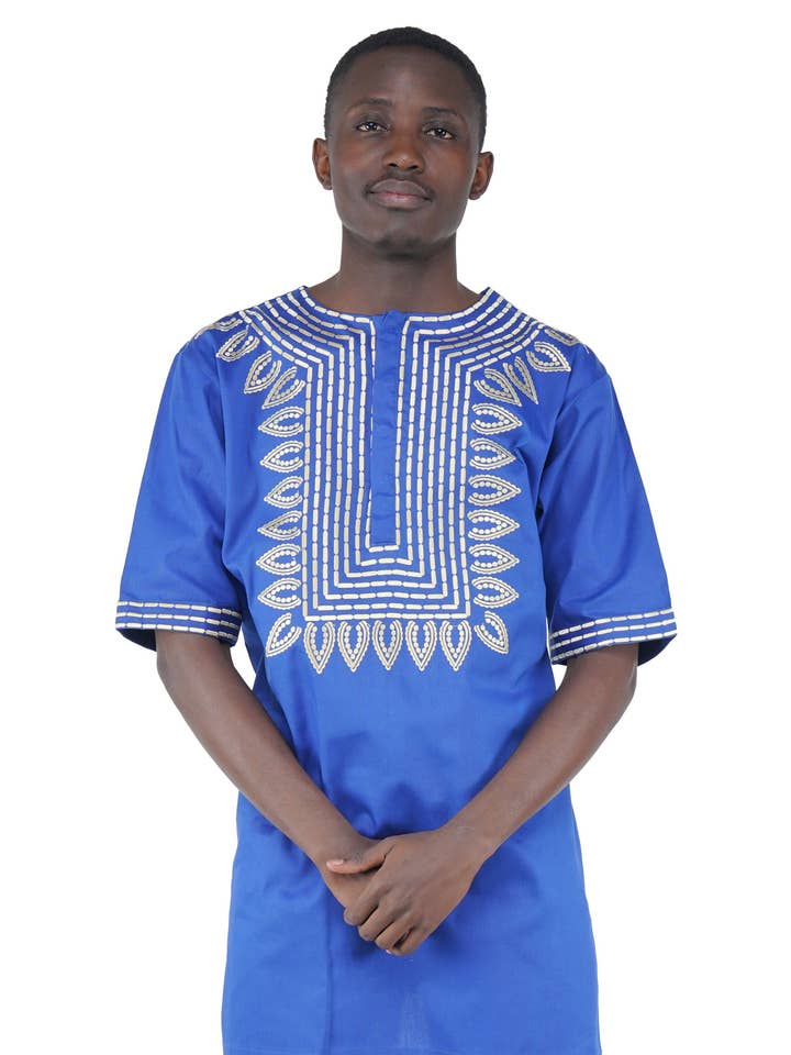 Satsuma Wholesale - Wholesale T-Shirt - Unisex - Royal Blue Gold Embroidered T'Challa Short Sleeves Shirt | L to 5XL0