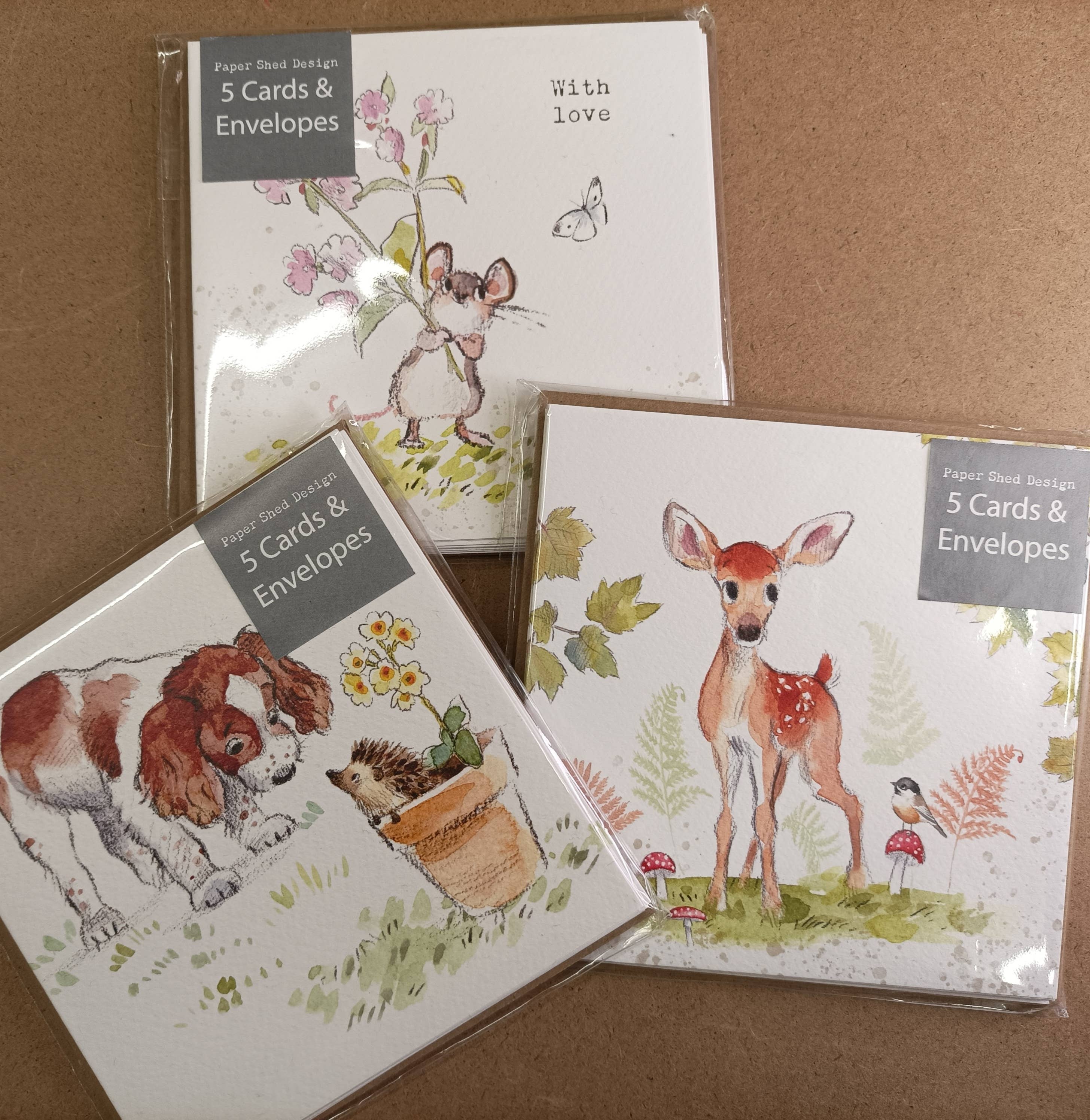 Paper Shed Design Ltd - Wholesale Stationery/Notecard Set - Notecard packs - 5 cards with envelopes - Sausage  - EPACK021