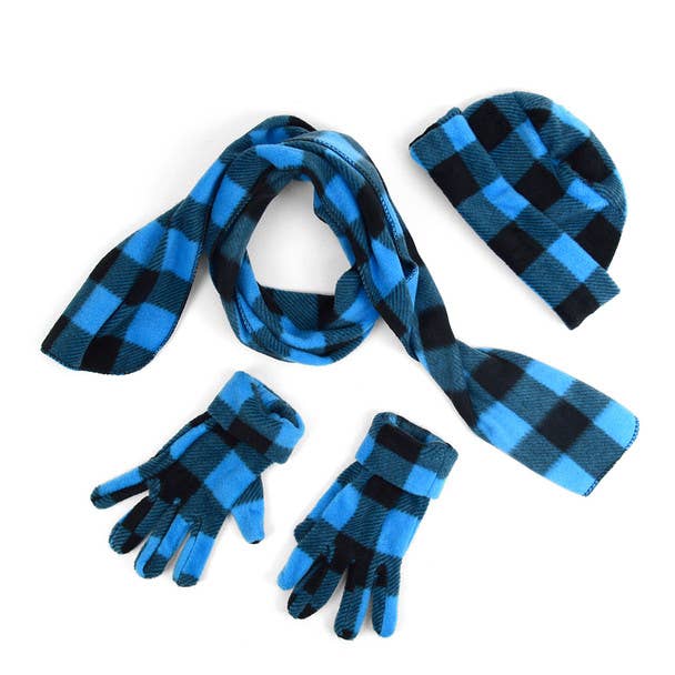 Selini New York - Wholesale Winter Accessory Set - Women's - Women's Fleece Azure Blue Plaid Winter Set3