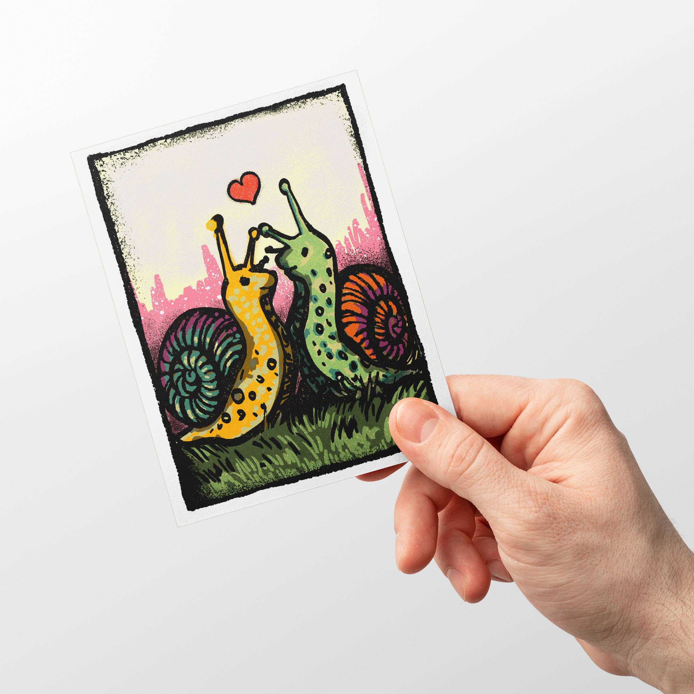 Brainmeats Atelier - Vente Cartes de Saint-Valentin - Doux et Lent – Carte de Saint-Valentin Amour d'Escargot1
