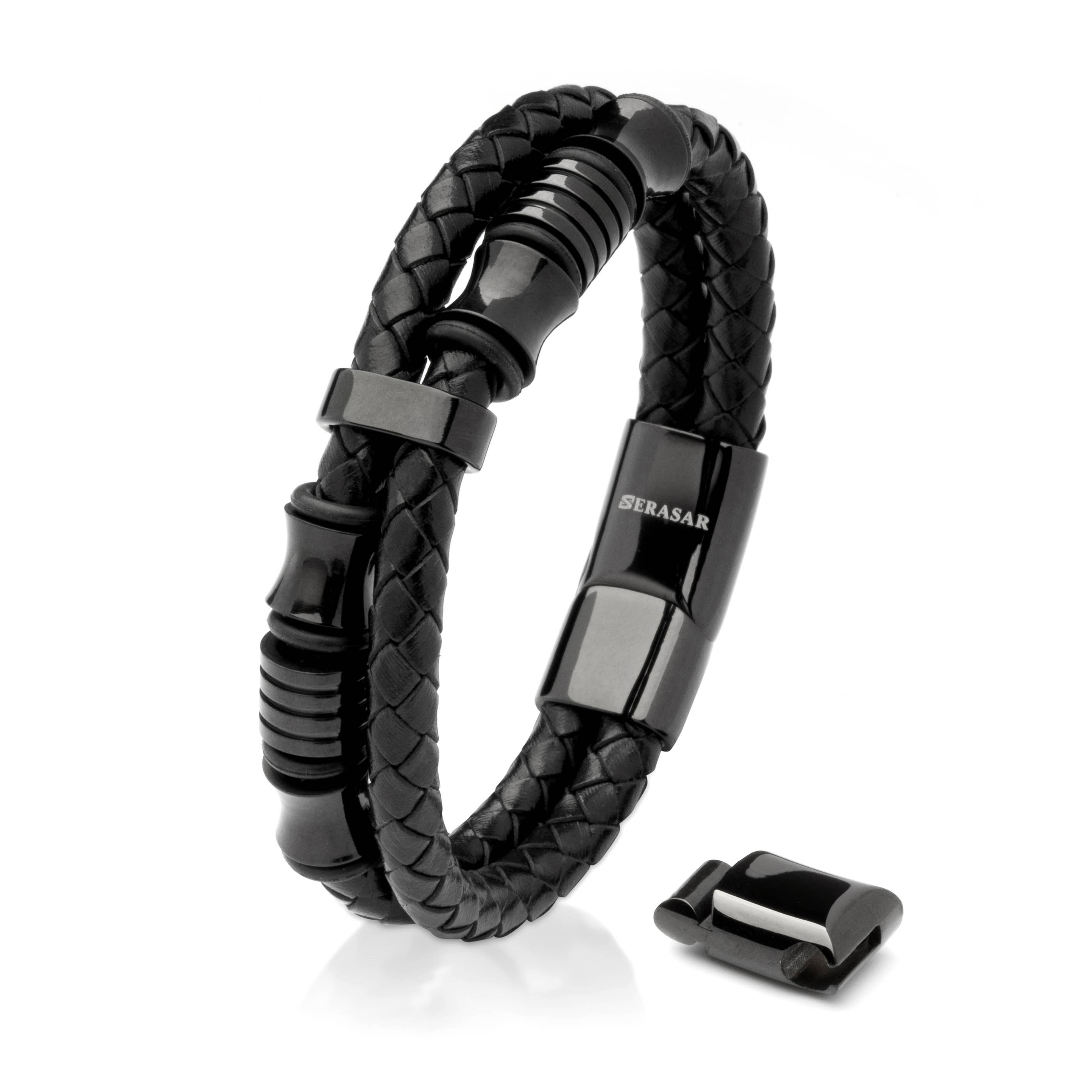 SERASAR – wholesale Woven/braided bracelet – Leather bracelet “Spirit” - black - B0080
