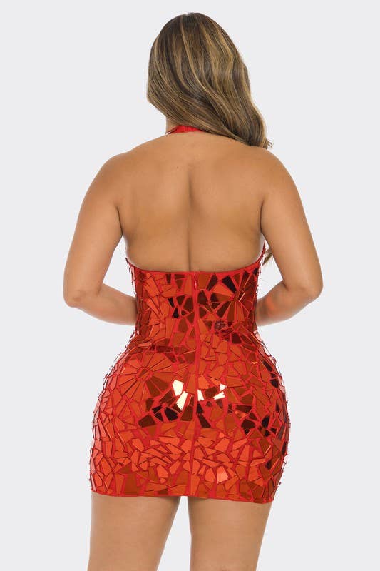 Rouge/Rouge BCCDS12872   Mini-robe ornée de miroirs brillants découpés en vente sur Faire3