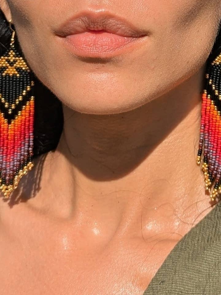 Zonsondergang kleuren Oorbellen handgemaakt met rocailles - AGUILA voor wholesale door Agua del Río