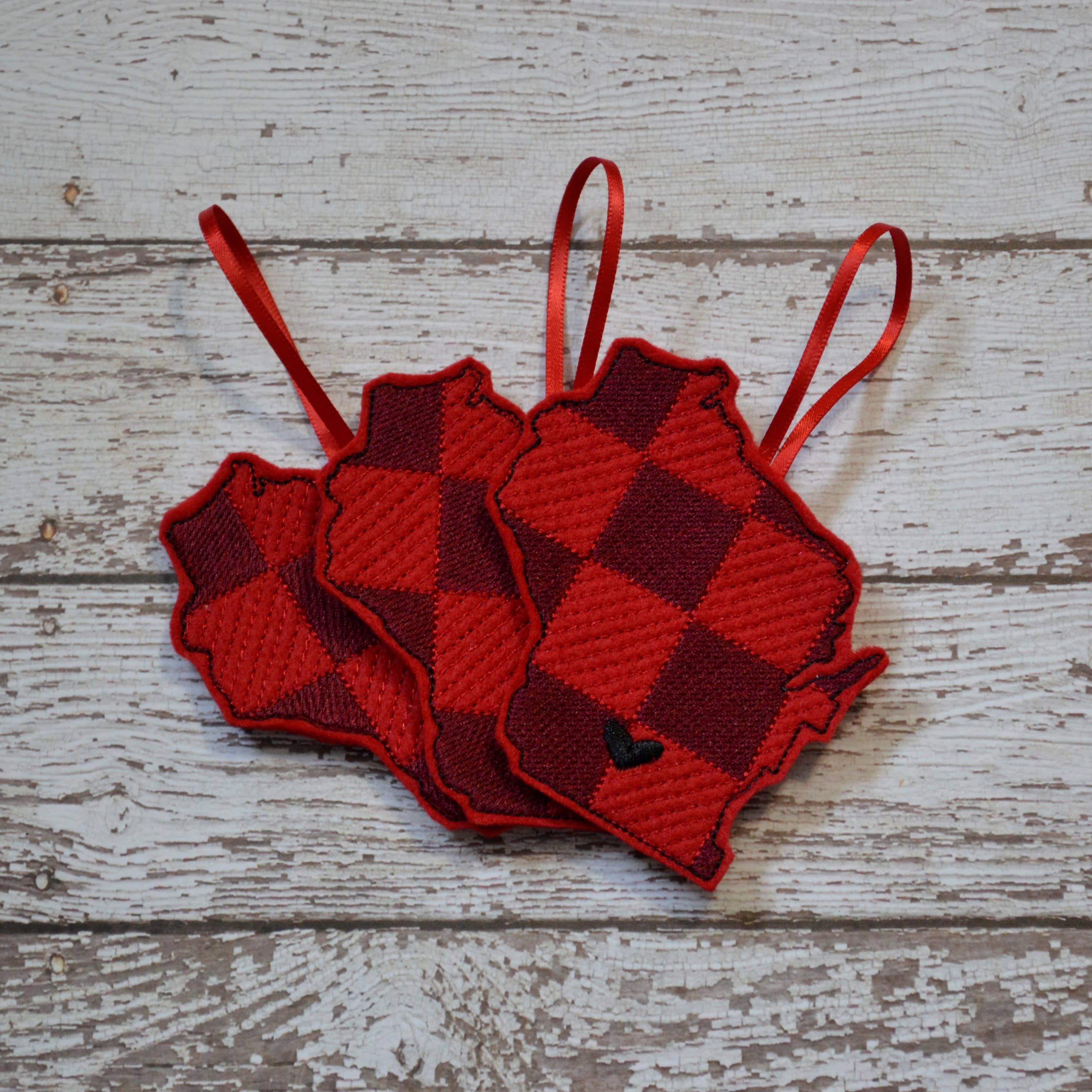 SewMuchMoreStore - Wholesale Ornament - State Red Buffalo Plaid Embroidered Felt Ornament - Holiday19