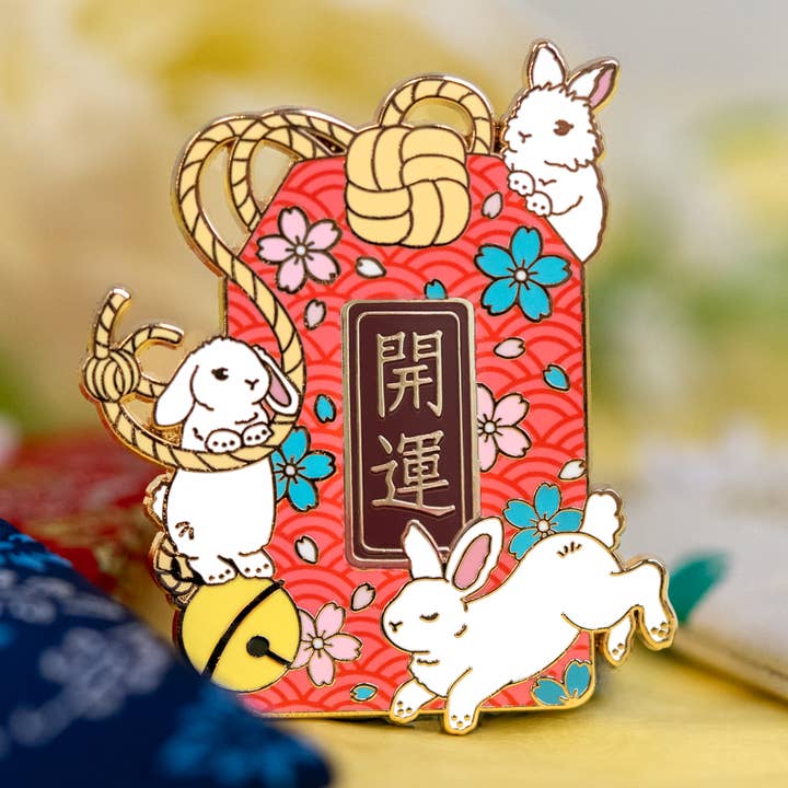 Rabbit Omamori Lucky Charm Enamel Pin for wholesale by The Crowned Rabbit