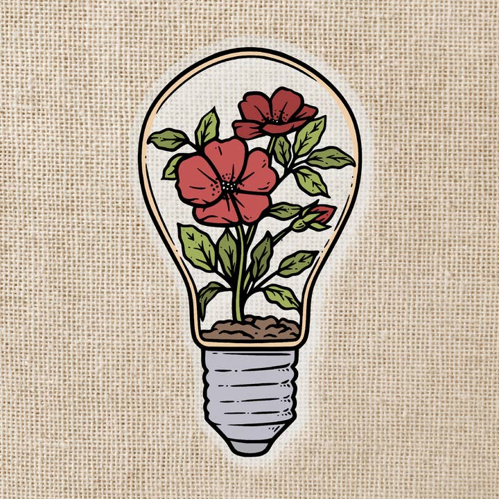 Red Flower Lightbulb Terrarium Clear Sticker for wholesale by Kingdom of Threads