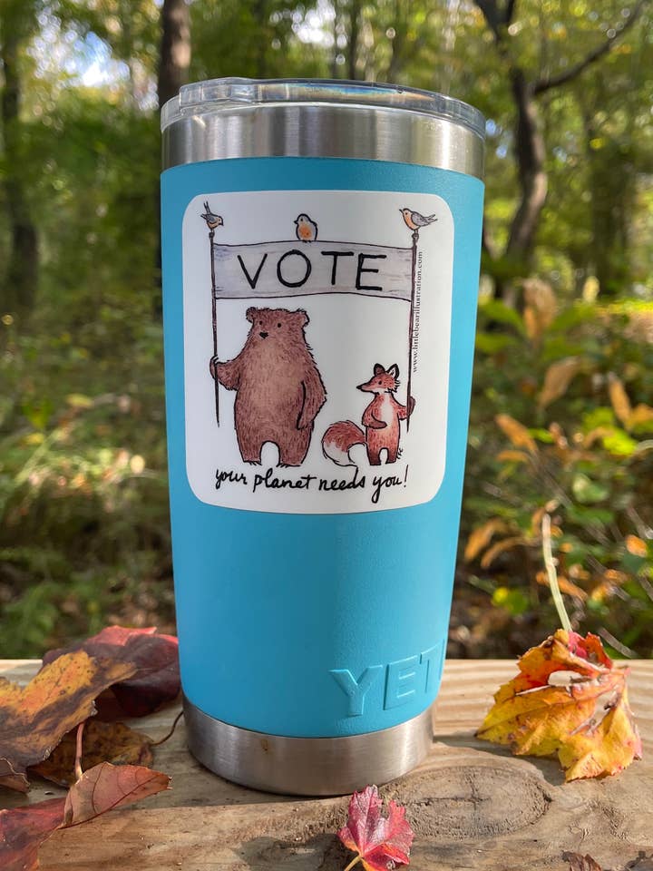 Autocollant en vinyle Vote Your Planet pour la vente par Little Bear Illustration