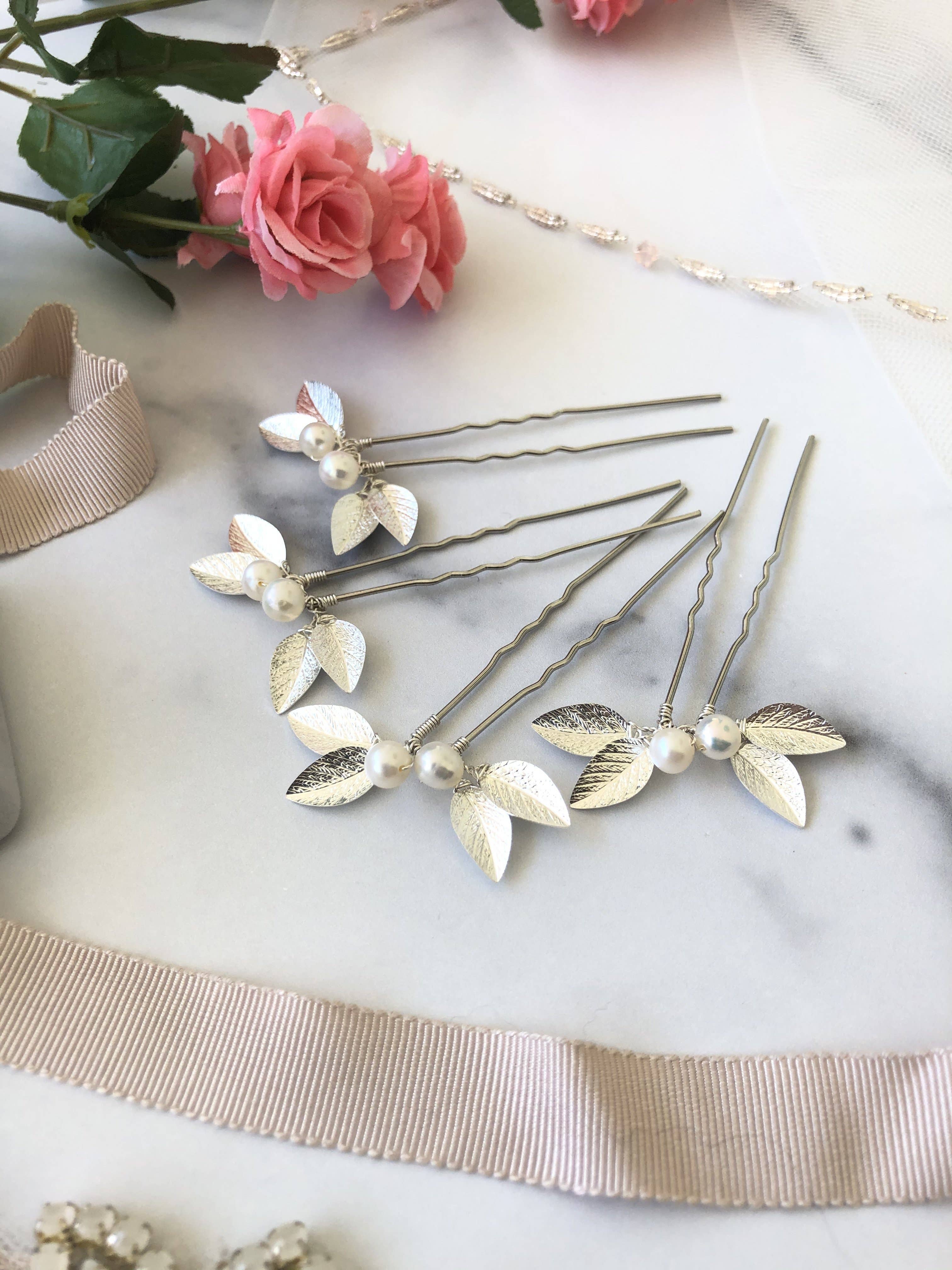 Sweet Olive Hairpieces - Wholesale Hair Pin - Classic Pearl & Leaf Hair Pins (1+) | Classic Bridal Hair Pins, Minimalist Hair Accessories7
