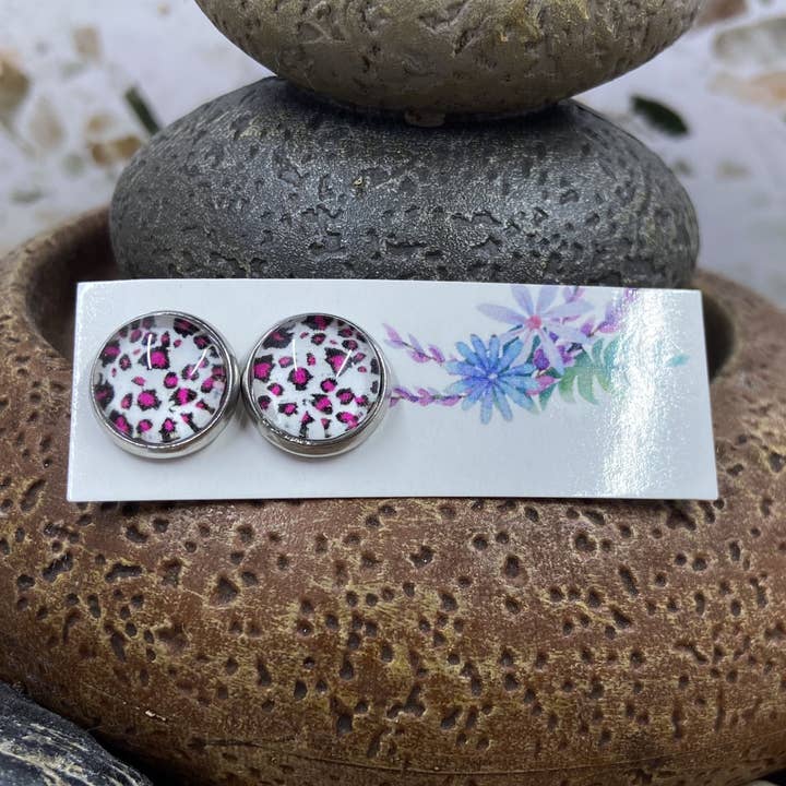 Pink/Black Cheetah Print Studs for wholesale by Only Once Originals