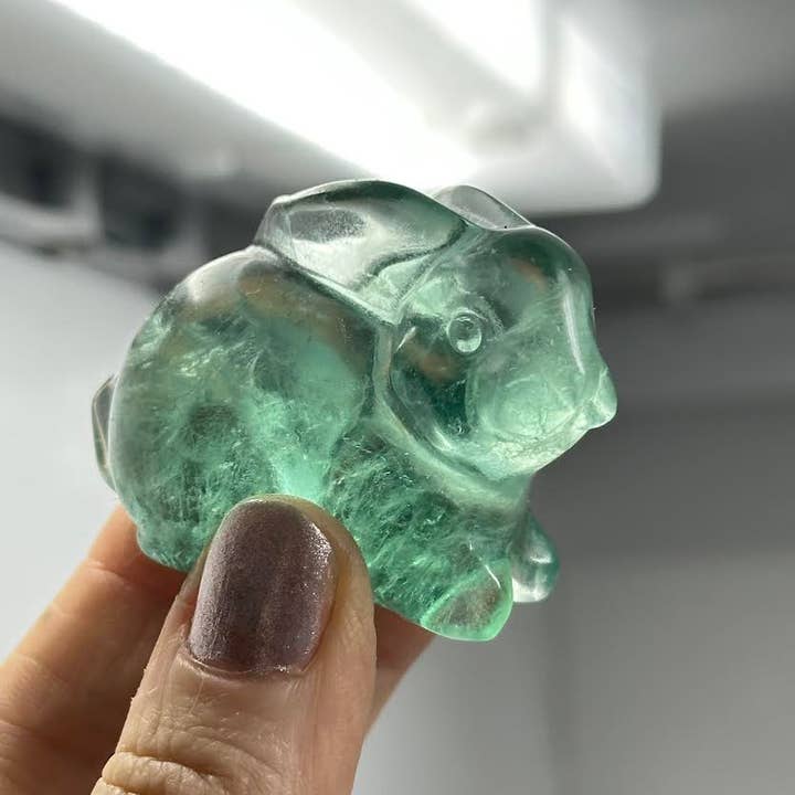 The Crystal Tabby - Wholesale Spiritual Stone/Crystal - Green Fluorite Rabbit Carving 3