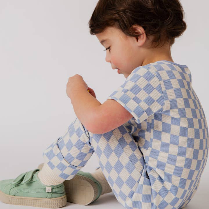 RAGS - Wholesale Jumpsuit - Baby - Rag Romper - Blue Check Waffle2