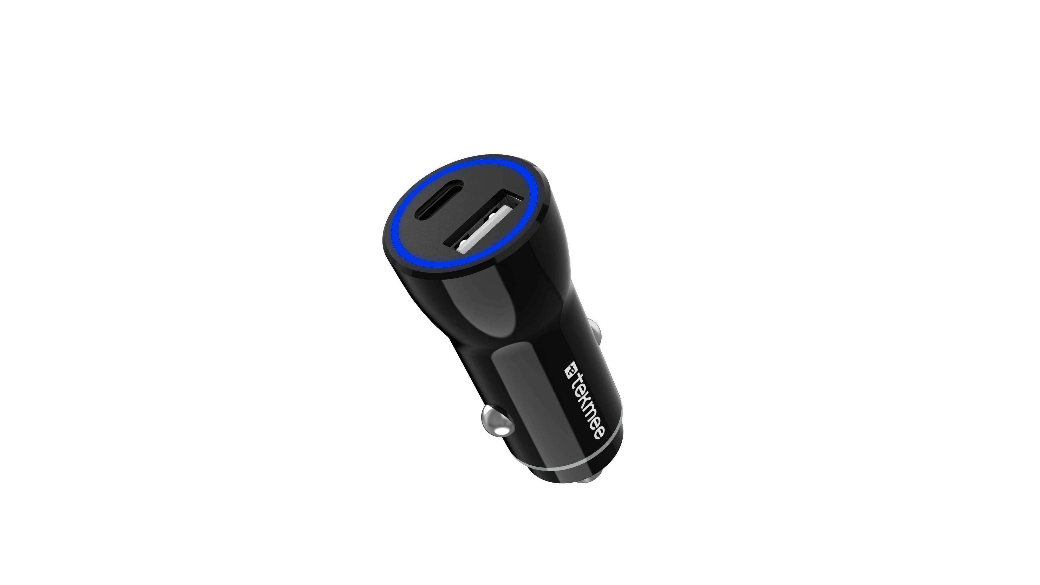 Tekmee - Wholesale Portable Charger - 12W Blue and Black Car Charger with Dual Port Type A and C