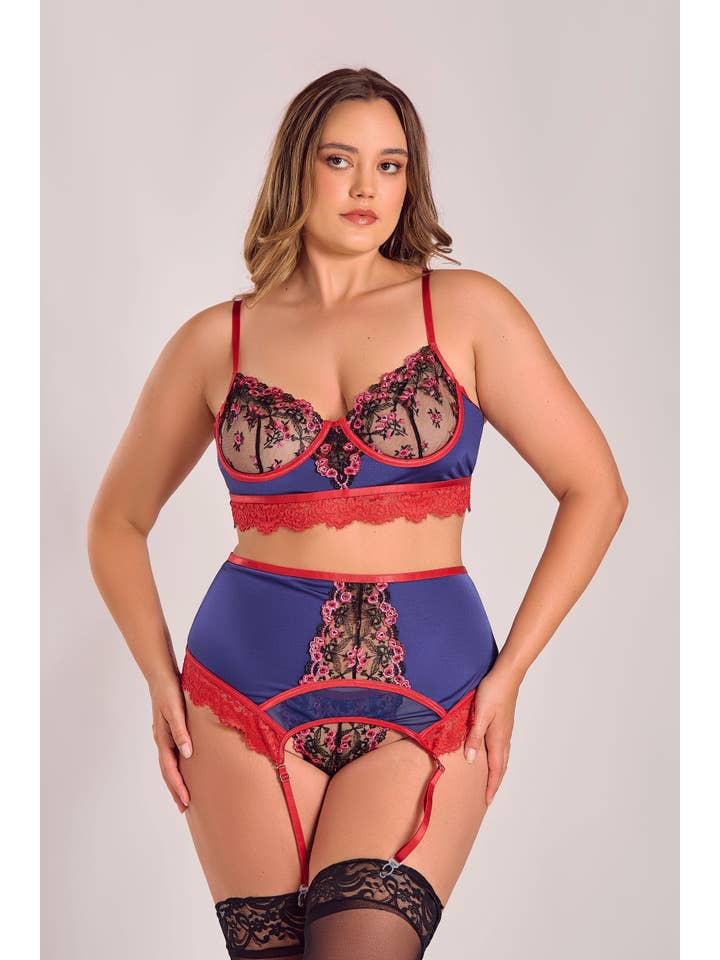 Maurie 3PC Embriodered Red Lingerie Set for wholesale on Faire6